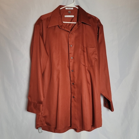 Geoffrey Beene Men's Burnt Orange Santeen Button Up Shirt Size Large 16 1/2 Neck - Picture 1 of 8